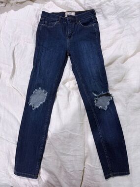 Free People Dark Blue Ripped Skinny Jeans